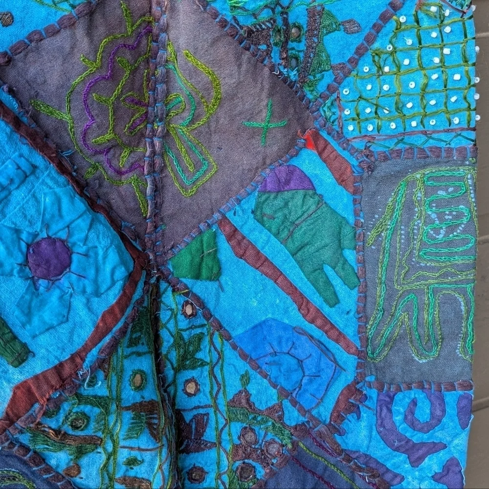 Boho Indian Blue Patchwork Tote Bag 100% Cotton